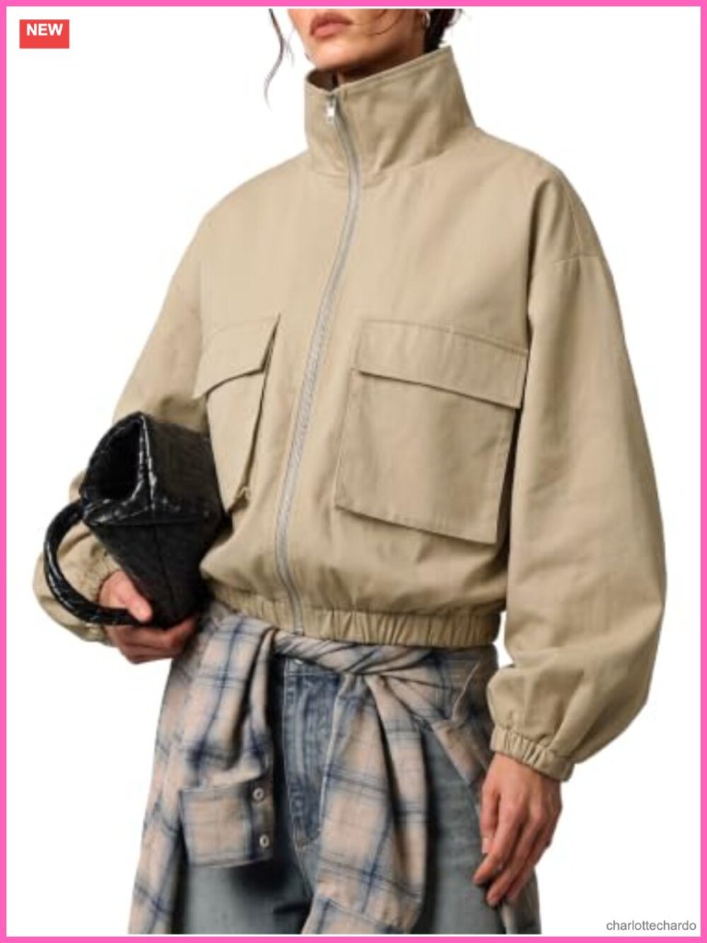 Cropped Bomber Jacket Lightweight Fall Short Trench Coat Zip Up Oversized